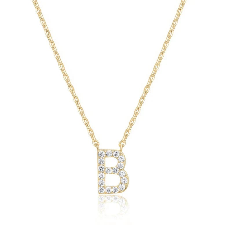 Paris Jewelry 18K Yellow Gold A-J Alphabet Created White Sapphire Necklace Initial Plated Image 3