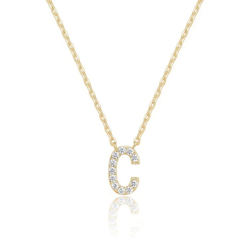 Paris Jewelry 18K Yellow Gold A-J Alphabet Created White Sapphire Necklace Initial Plated Image 4