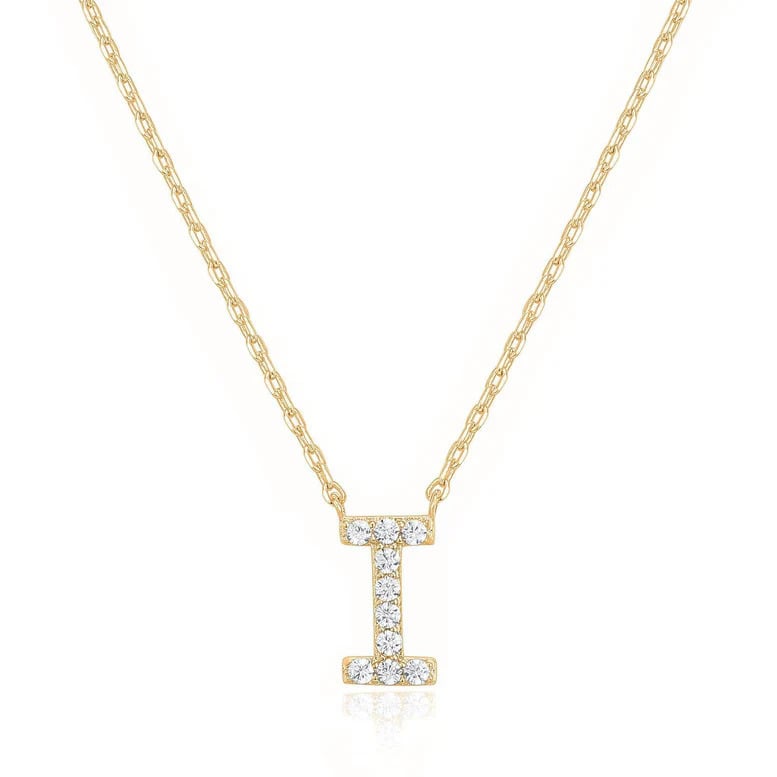 Paris Jewelry 18K Yellow Gold A-J Alphabet Created White Sapphire Necklace Initial Plated Image 10