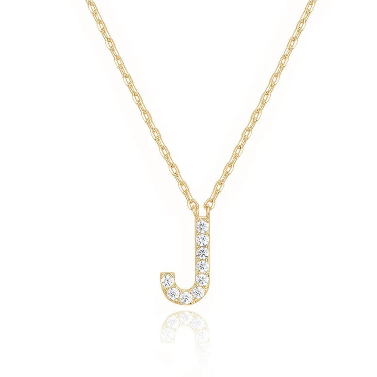 Paris Jewelry 18K Yellow Gold A-J Alphabet Created White Sapphire Necklace Initial Plated Image 11