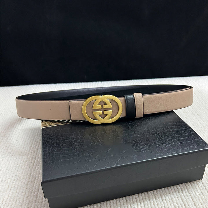 Fashion Women Letter Smooth Buckle Leather Belt Width 3.0cm Image 4