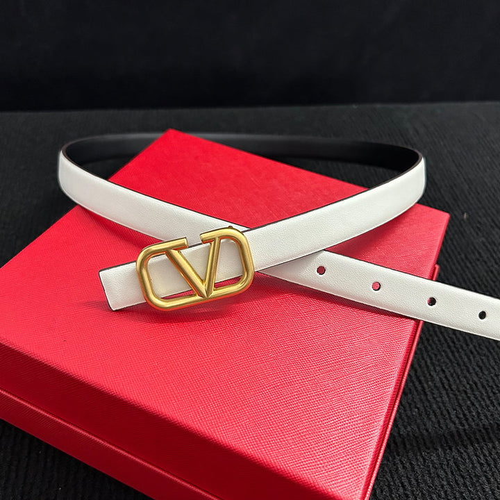 Fashion Women Letter Smooth Buckle Leather Belt Width 2.0cm Image 1