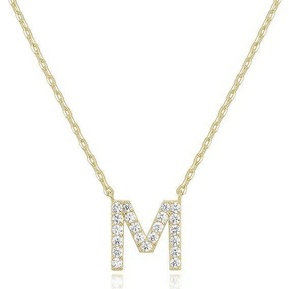 Paris Jewelry 18K Yellow Gold K-T Alphabet Created White Sapphire Necklace Initial Plated Image 4