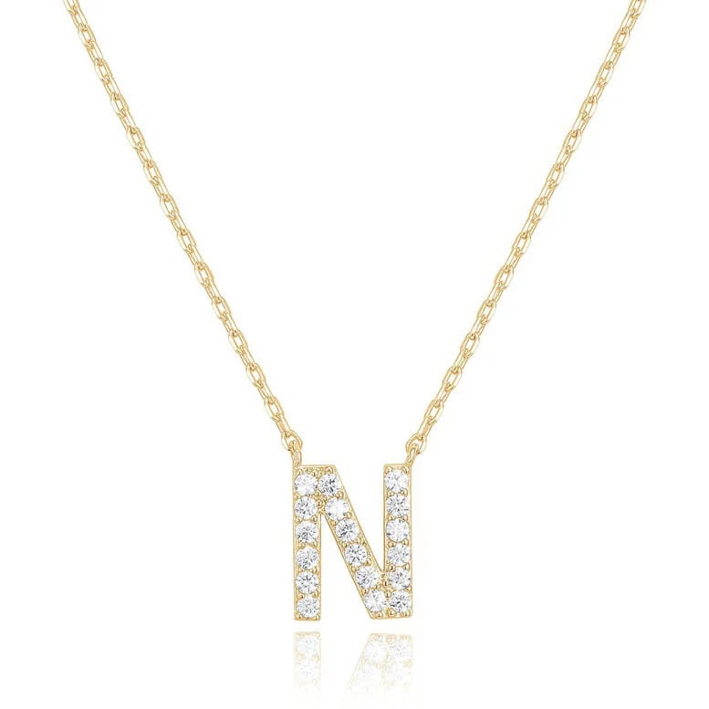 Paris Jewelry 18K Yellow Gold K-T Alphabet Created White Sapphire Necklace Initial Plated Image 4