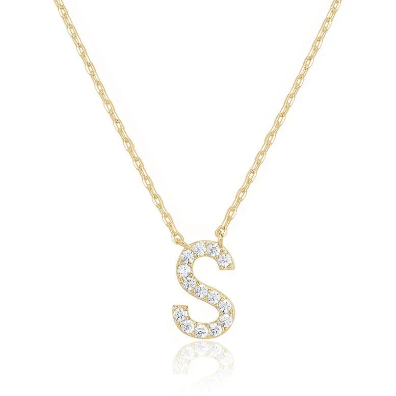 Paris Jewelry 18K Yellow Gold K-T Alphabet Created White Sapphire Necklace Initial Plated Image 1