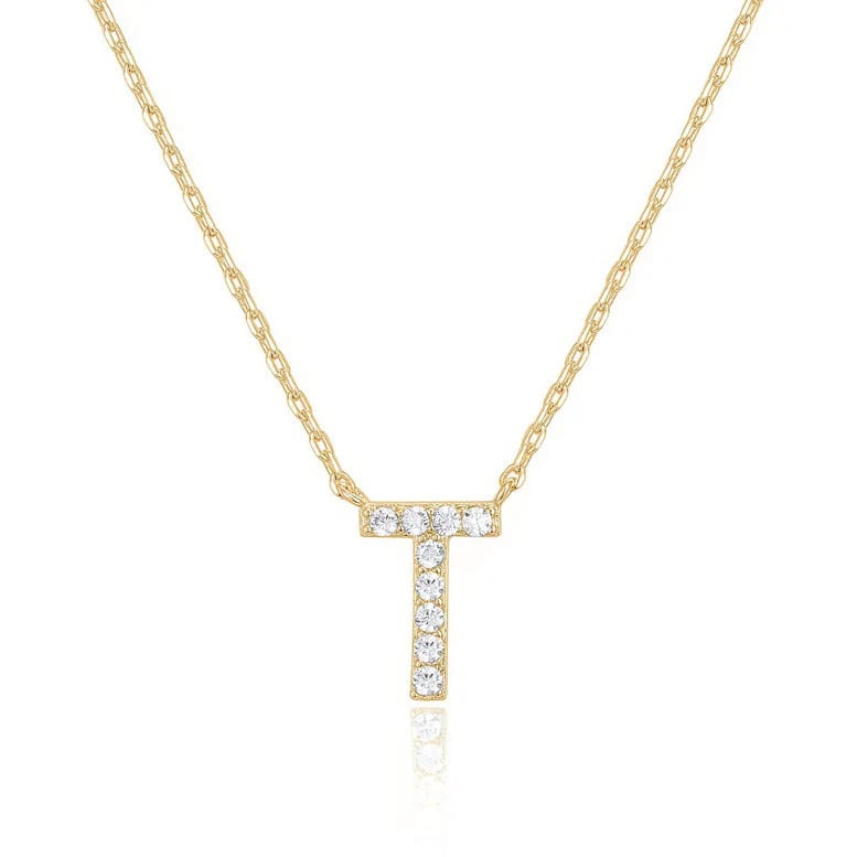 Paris Jewelry 18K Yellow Gold K-T Alphabet Created White Sapphire Necklace Initial Plated Image 11