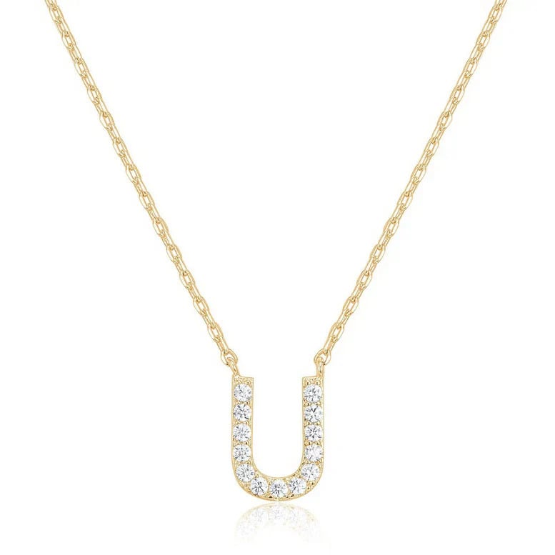 Paris Jewelry 18K Yellow Gold U-Z Alphabet Created White Sapphire Necklace Initial Plated Image 2