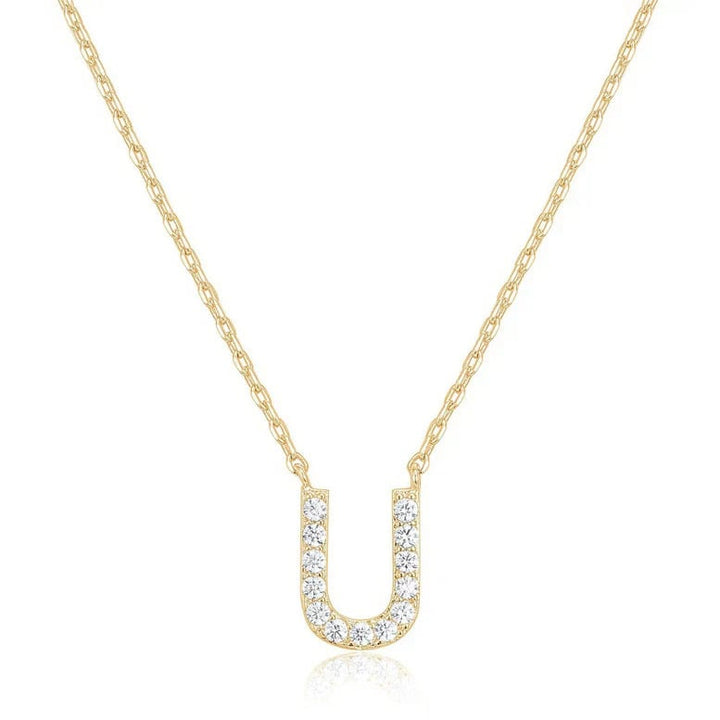 Paris Jewelry 18K Yellow Gold U-Z Alphabet Created White Sapphire Necklace Initial Plated Image 2