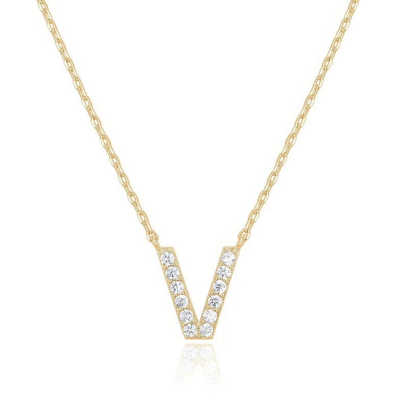 Paris Jewelry 18K Yellow Gold U-Z Alphabet Created White Sapphire Necklace Initial Plated Image 3