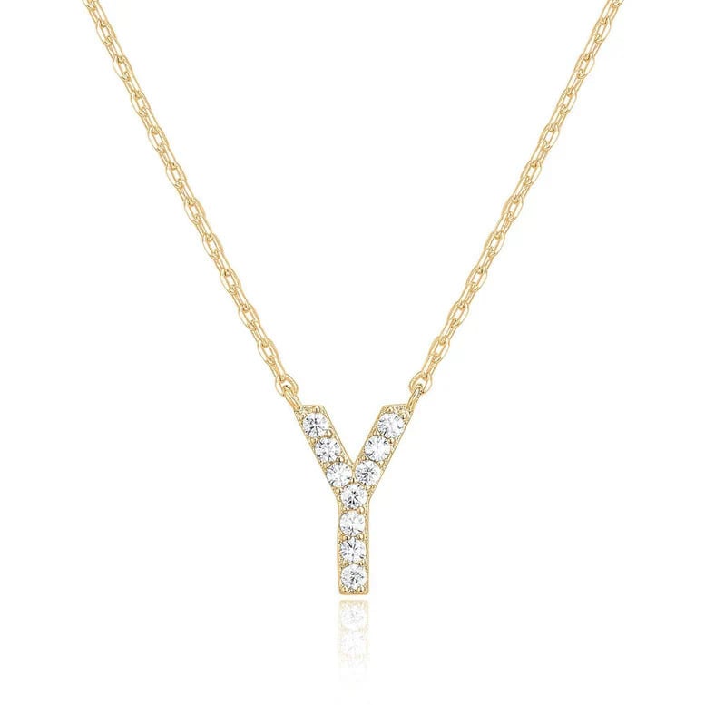 Paris Jewelry 18K Yellow Gold U-Z Alphabet Created White Sapphire Necklace Initial Plated Image 6