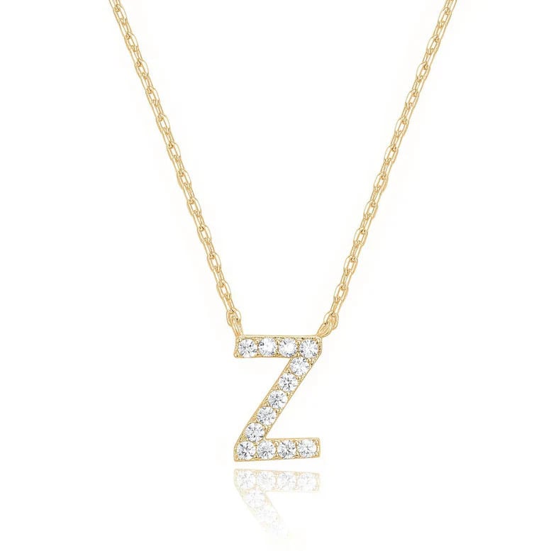 Paris Jewelry 18K Yellow Gold U-Z Alphabet Created White Sapphire Necklace Initial Plated Image 7