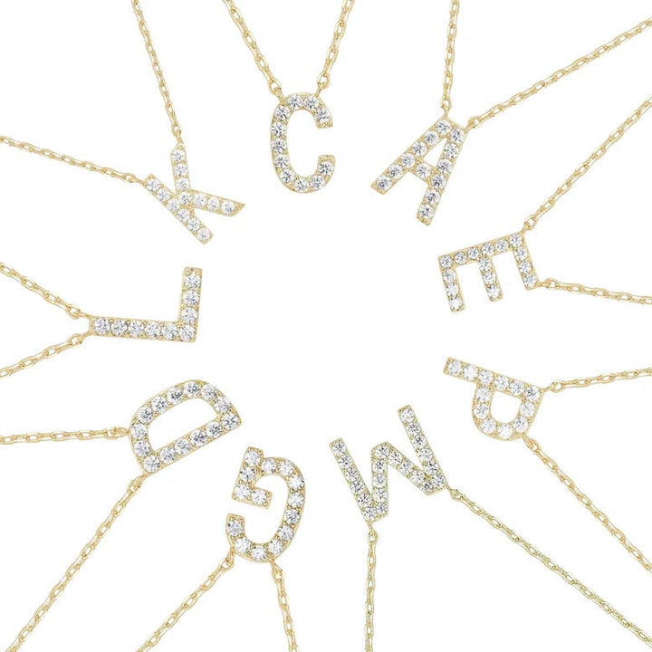 Paris Jewelry 18K Yellow Gold U-Z Alphabet Created White Sapphire Necklace Initial Plated Image 8