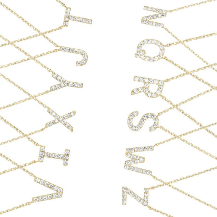 Paris Jewelry 18K Yellow Gold U-Z Alphabet Created White Sapphire Necklace Initial Plated Image 9