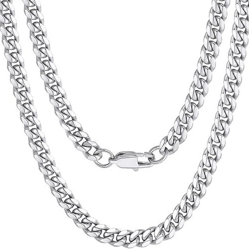 Paris Jewelry 24K White Gold Chain Men Chunky Miami Cuban Chain Necklace Available In 6Mm Width 18/20/22/24/26/28/30 Image 1