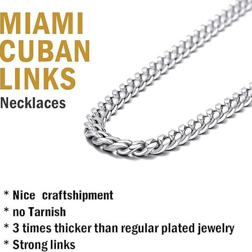 Paris Jewelry 24K White Gold Chain Men Chunky Miami Cuban Chain Necklace Available In 6Mm Width 18/20/22/24/26/28/30 Image 2