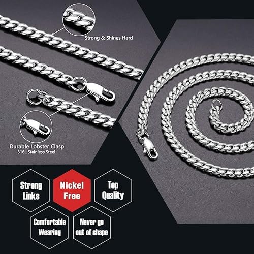 Paris Jewelry 24K White Gold Chain Men Chunky Miami Cuban Chain Necklace Available In 6Mm Width 18/20/22/24/26/28/30 Image 3