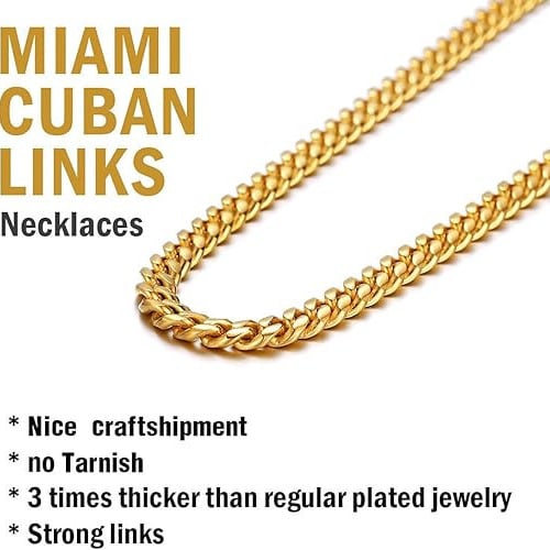 24K Yellow Gold Chain Men Chunky Miami Cuban Chain Necklace Available In 10/Mm Width 18/20/22/24/26/28/30 Inch Length Image 2