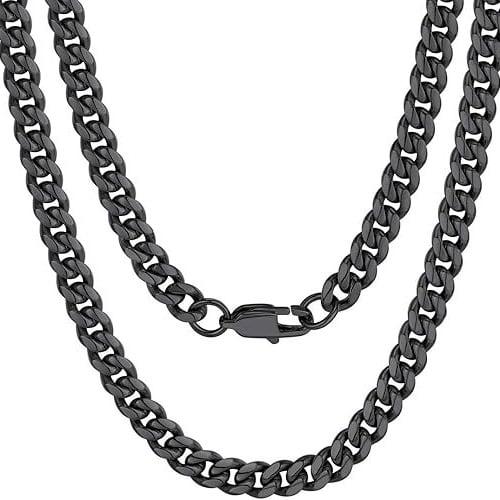 24K Black Gold Chain Men Chunky Miami Cuban Chain Necklace Available In 6Mm Width 18/20/22/24/26/28/30 Inch Length Image 1