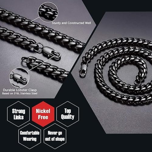 24K Black Gold Chain Men Chunky Miami Cuban Chain Necklace Available In 6Mm Width 18/20/22/24/26/28/30 Inch Length Image 2