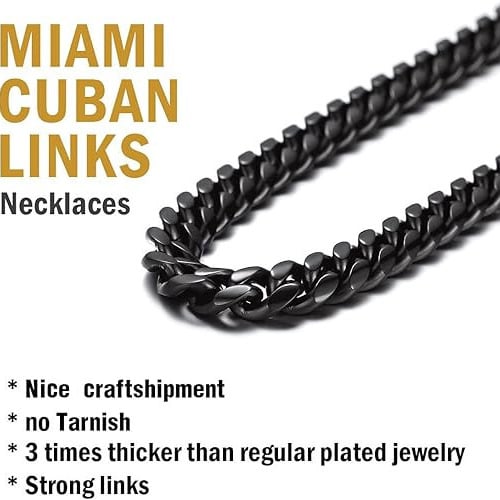 24K Black Gold Chain Men Chunky Miami Cuban Chain Necklace Available In 6Mm Width 18/20/22/24/26/28/30 Inch Length Image 3