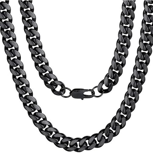 24K Black Gold Chain Men Chunky Miami Cuban Chain Necklace Available In 10/Mm Width 18/20/22/24/26/28/30 Inch Length Image 1