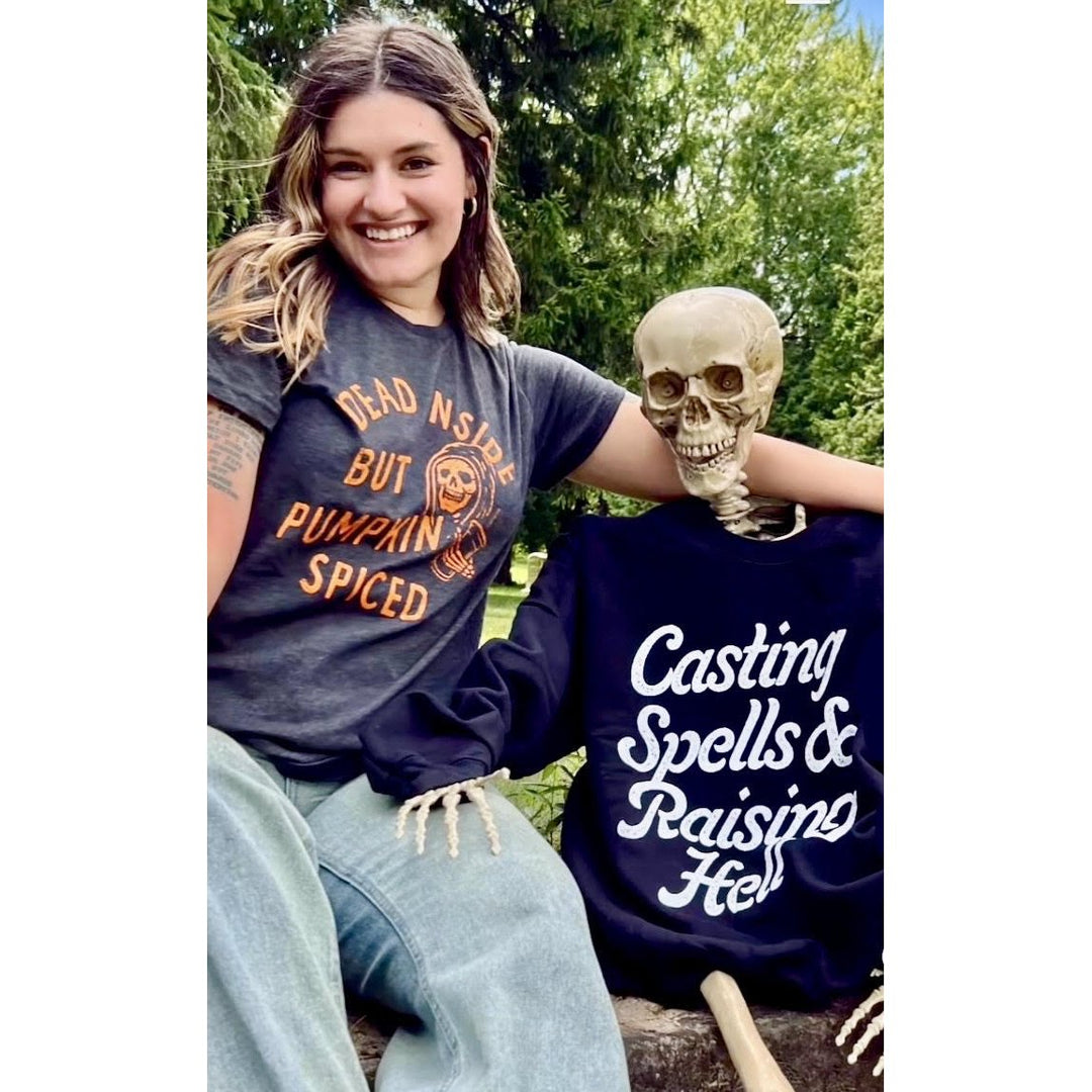 Casting Spells And Raising Hell Crewneck Sweatshirt Funny Spooky Halloween Witch Long Sleeve Image 4