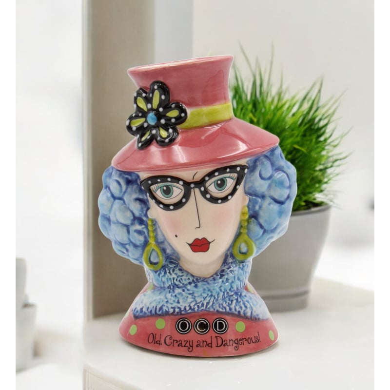 Ceramic Blue Hair Dollymama Vase Makeup Brush Holder , Image 1