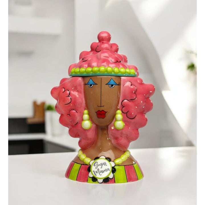 Ceramic Dollymama African American Pink Hair Cookie Jar , Image 1