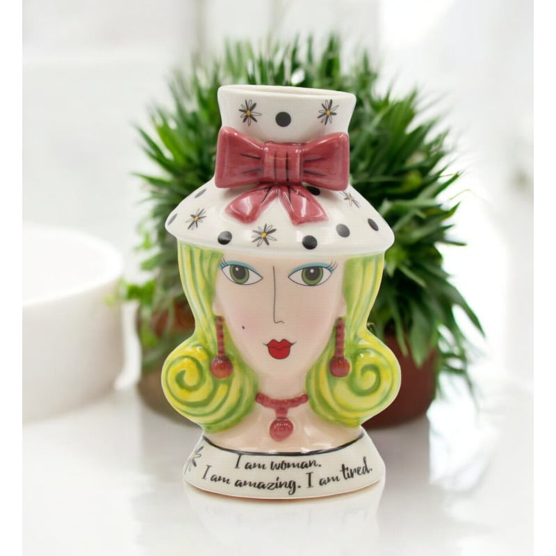 Ceramic Green Hair Dollymama Vase Makeup Brush Holder , Image 1