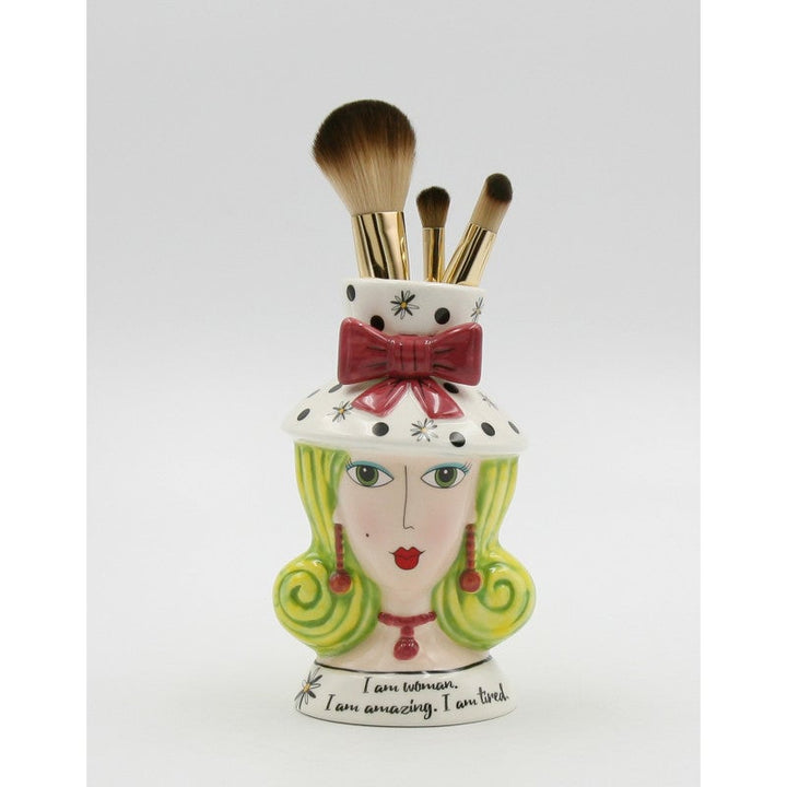 Ceramic Green Hair Dollymama Vase Makeup Brush Holder , Image 2