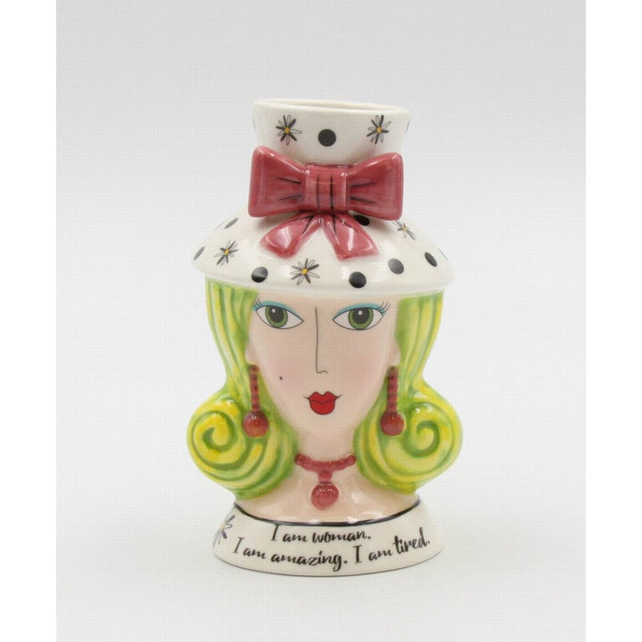 Ceramic Green Hair Dollymama Vase Makeup Brush Holder , Image 3