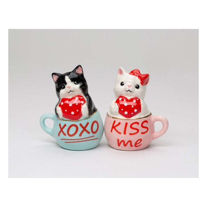 Ceramic Valentine Teacup Cat Salt and Pepper Shakers Cat Lovers Gift Valentines Day Decor Image 4