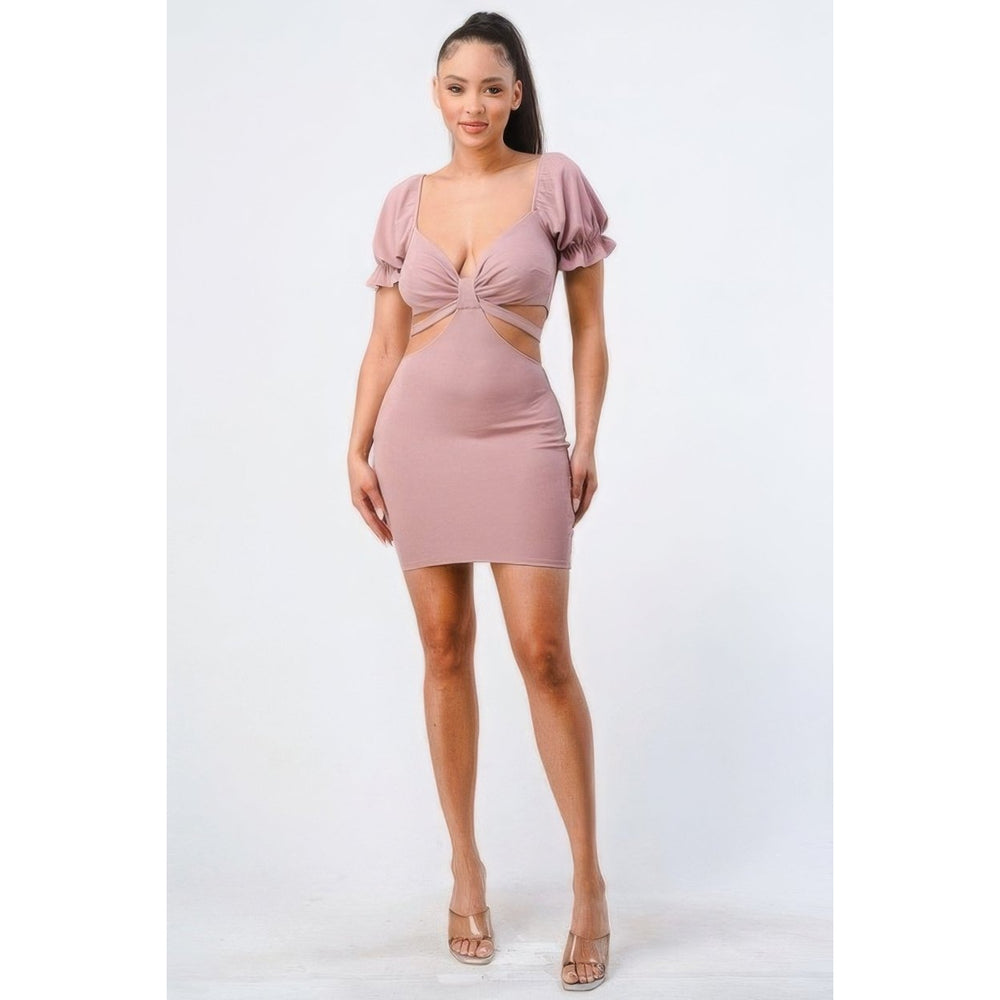 Lux Side Cutout W/ Back Tie Detail Bodycon Dress Image 2