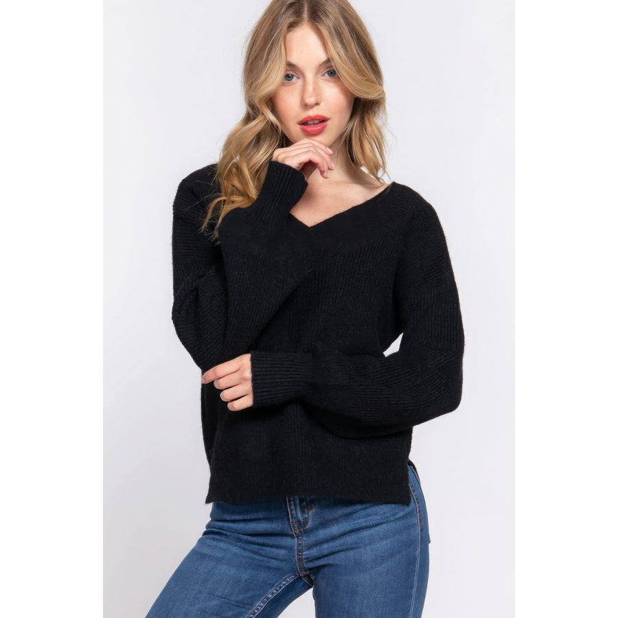 Long Slv Double V-neck Sweater Image 1