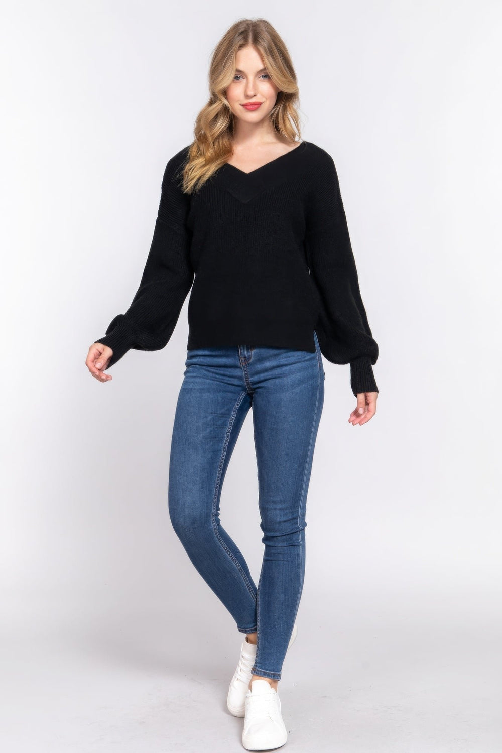 Long Slv Double V-neck Sweater Image 2