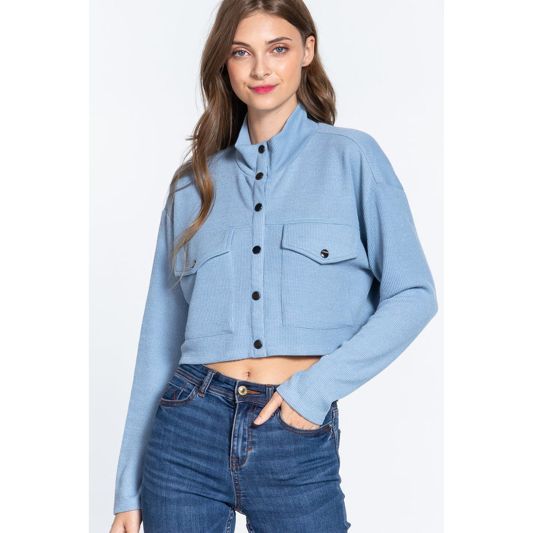 Long Slv Snap Button Crop Jacket Image 1