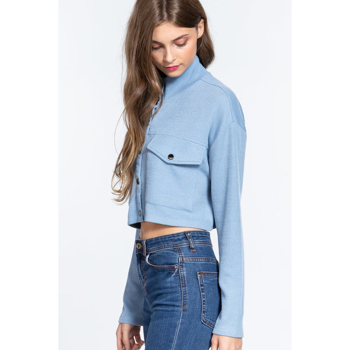 Long Slv Snap Button Crop Jacket Image 3