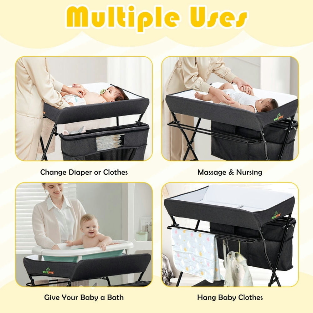 Hommoo Baby Changing Station,Diaper Table,Portable Adjustable Height Newborn Nursery Organizer with Wheel-Black Image 4