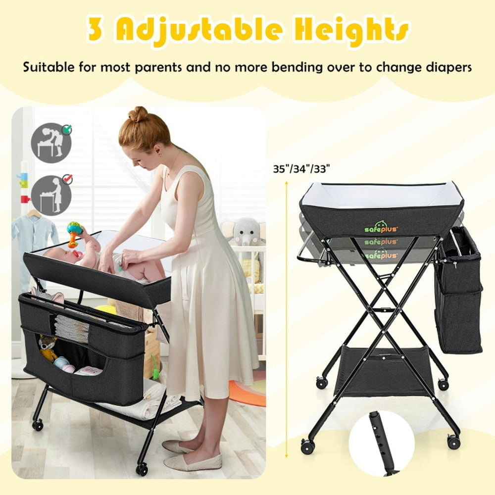 Hommoo Baby Changing Station,Diaper Table,Portable Adjustable Height Newborn Nursery Organizer with Wheel-Black Image 7