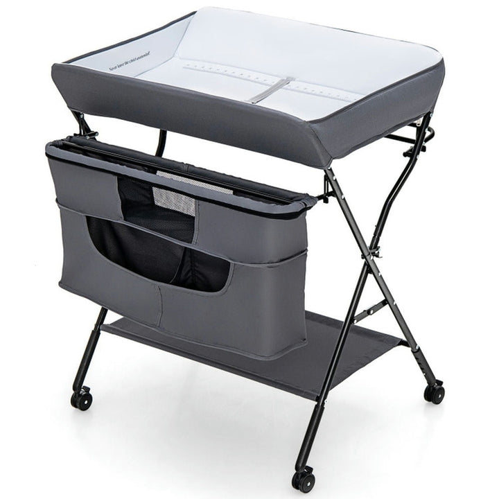 Hommoo Baby Changing Station,Diaper Table,Portable Adjustable Height Newborn Nursery Organizer with wheel-Gray Image 1