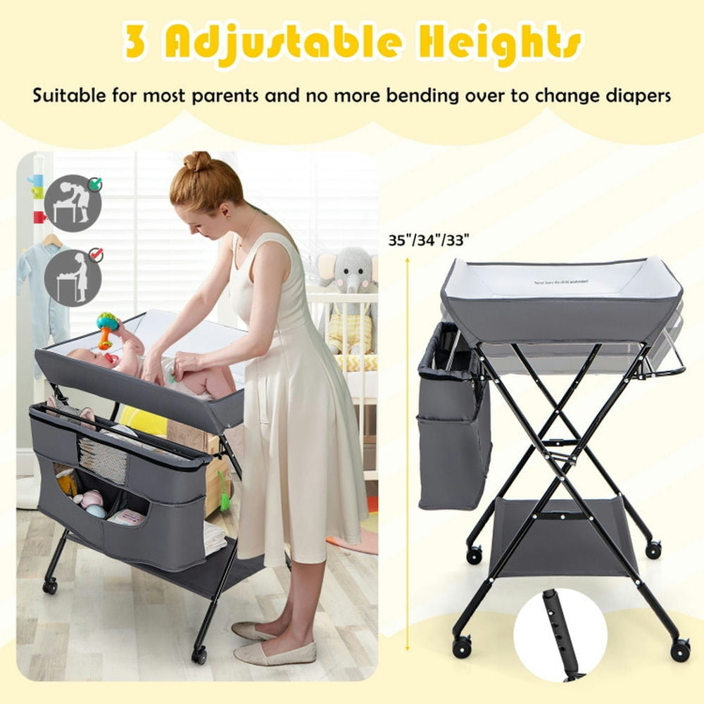 Hommoo Baby Changing Station,Diaper Table,Portable Adjustable Height Newborn Nursery Organizer with wheel-Gray Image 7