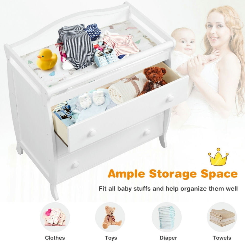 Hommoo Baby Changing Station,Diaper Table,Baby Changing Table Infant Diaper with 3 Drawers and Safety Belt-White Image 4