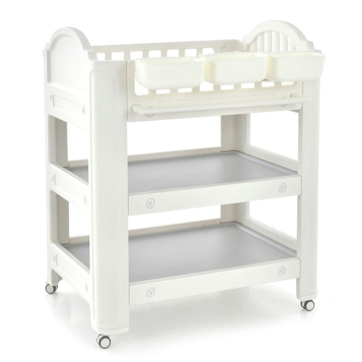 Hommoo Baby Changing Station,Diaper Table,Mobile Diaper Changing Station with Storage Shelves and Boxes-Beige Image 1