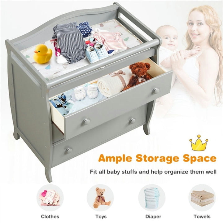 Hommoo Baby Changing Station,Diaper Table,Baby Changing Table Infant Diaper with 3 Drawers and Safety Belt-Gray Image 6