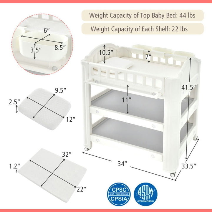 Hommoo Baby Changing Station,Diaper Table,Mobile Diaper Changing Station with Storage Shelves and Boxes-Beige Image 4