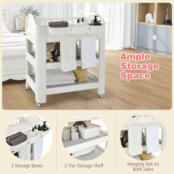 Hommoo Baby Changing Station,Diaper Table,Mobile Diaper Changing Station with Storage Shelves and Boxes-Beige Image 6