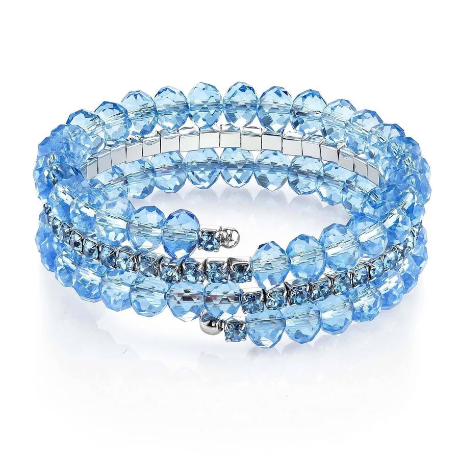 Womens Blue Bracelet Fashion Jewelry Lux-Cut Beaded Glass Crystal Coil Bracelet Image 1