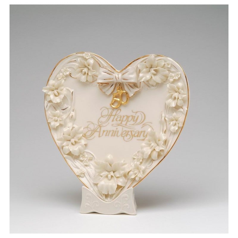 Ceramic 50th Wedding Anniversary - Orchid Flowers Heart Plate and Stand , Image 3