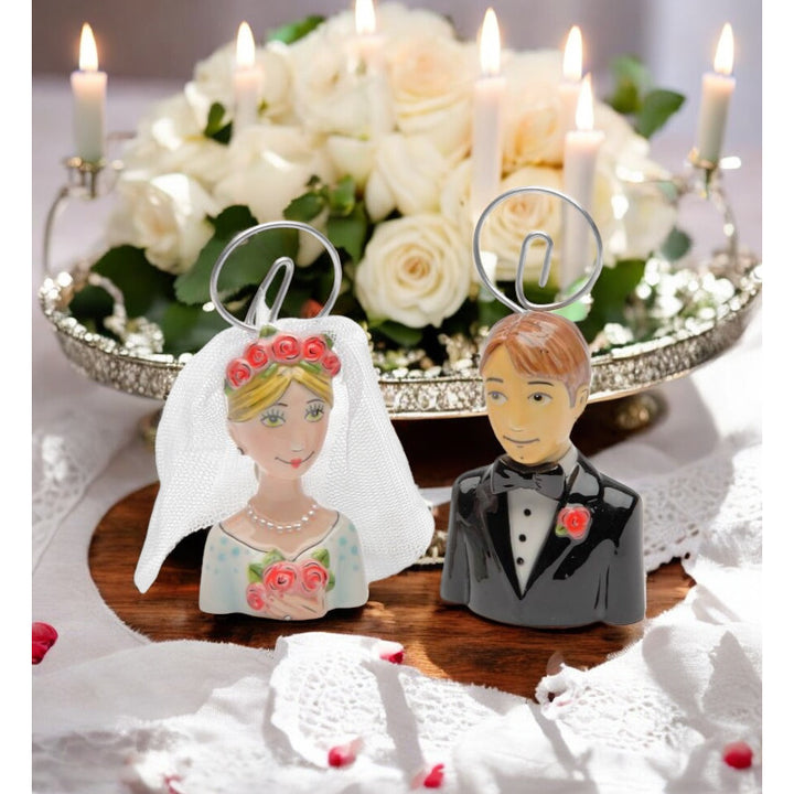 Ceramic Bride and Groom Card Holder ( 2 Pcs Set ) Wedding Party Decor Image 1