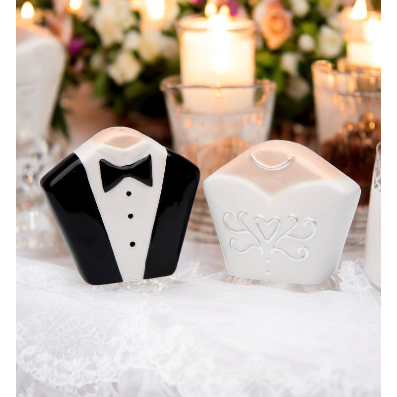 Ceramic Bride and Groom Tuxedo and Gown Salt and Pepper Shakers , Image 1